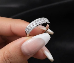 925 Sterling Silver Moissanite Round Cut Sterling Silver Band Anniversary Engagement <b>Ring</b> - Product Image 2