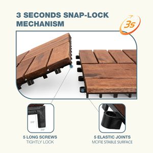 Set di 27 Piastrelle Incastrabili in Legno di Acacia 30x30 cm, Pavimentazione Impermeabile per Esterni, Resistente a Tutte le Condizioni Atmosferiche - Product Image 5