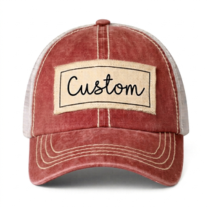 Gorra Trucker de Malla de Algodón Lavado Vintage con Parche de Lona Deshilachada Personalizada, Costura en Contraste, Estilo Dad Distressed, Venta al por Mayor, Unisex, Verano, OEM - Product Image 2