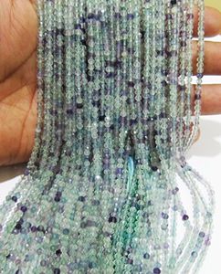 Perles de fluorite naturelle multicolores, forme rondelle, facettées, 3 mm, perles vertes, perles violettes - Product Image 4