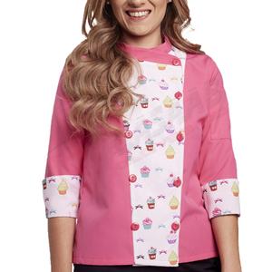 Venta caliente de alta calidad señoras Chef-restaurante cocina-cocinar rosado-cupcakes sublimación-impresiones en blanco abrigo de Chef - Product Image 3