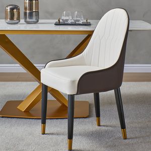 Ensemble de 2 chaises de salle à manger avec pieds en métal blanc et marron, en cuir PU, meubles durables et élégants - Product Image 6