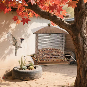 Comedero para Pájaros Silvestres de Hierro Forjado, Forma Cuadrada Personalizada, para Exteriores, Jardín, Patio, Automático, Metálico, Gran Capacidad, Decoración para el Hogar - Product Image 5