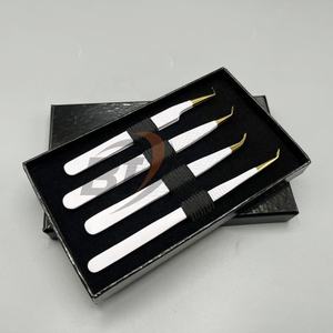 Pinzas para Extensión de Pestañas de 45 y 90 Grados, Pinzas Largas y Delgadas de Acero Inoxidable Blanco Dorado, Logotipo Personalizado - Product Image 3