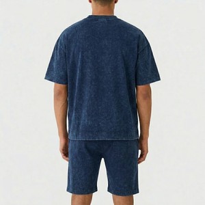 Nuevo Diseño Conjunto de Verano para Hombre con Aspecto de Mezclilla Lavada, Camiseta Oversize y Pantalones Cortos, Conjunto de Dos Piezas Casual Estilo Urbano con Logotipo Personalizado - Product Image 2