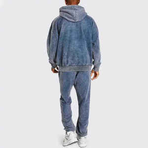 Mens Acid Wash Oversized Hoodie Vintage Faded Cotton Fleece Pullover <b>Sweatshirt</b> Loose Fit Streetwear Casual Wear - Product Image 3