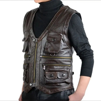 Gilet chauffant en cuir de vachette pour homme, col en V, imperméable, sans manches, marron, épais, de haute qualité, pour moto, décontracté, hiver
