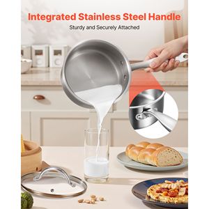 "Saucepan 1.5 QT Stainless Steel Nonstick Glass <b>Lidded</b> Cooking <b>Pot</b> <b>Small</b> Size Multipurpose" - Product Image 4