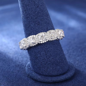 925 <b>Silver</b> Iced Diamond Lab Grown Cushion Cut Halo Cluster <b>Eternity</b> Band Wedding <b>Ring</b> Unisex Luxury Jewelry IGI Certified - Product Image 4