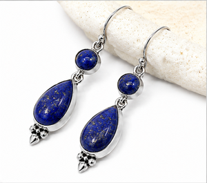 Natural Lapis Lazuli 925 Sterling Silver Dangle <b>Earrings</b>, Handmade Teardrop Blue Gemstone <b>Earrings</b>, Genuine Lapis Drop <b>Earrings</b>, - Product Image 1