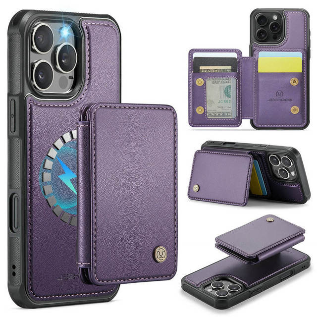 Luxury Detachable Magnetic Leather Card Pocket Wallet Phone Case for iPhone 16 Pro Max 17E 15 Plus 17