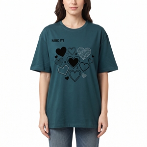 Camiseta al por mayor para mujer con estampado de corazón, jersey personalizado, camiseta informal de manga corta, ropa de moda de algodón - Product Image 5