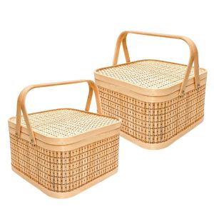 PHU HAO Best Selling Eco-Friendly <b>Square</b> Bamboo Multifunction Gift <b>Basket</b> with Lid Handles for Wedding/Holiday Gifts Home Decor - Product Image 1