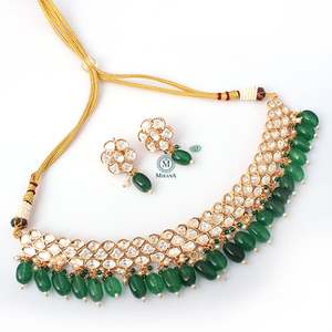 Emerald Green Polki Choker Set-Fine Jewelry by Akshita - Product Image 4