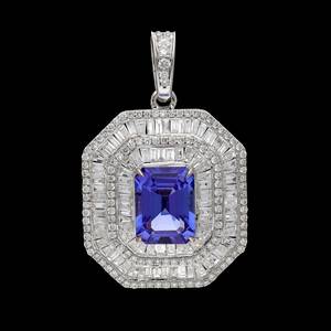 Octagon Cut Tanzanite Pendant 14K White Gold Plated Rhodium Plated 925 Sterling <b>Silver</b> Luxury Jewelry Women Elegant Gift - Product Image 5