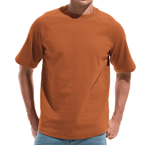 T-shirt tricoté à manches courtes pour homme, couleur orange foncé, col rond, séchage rapide, coupe classique, couleur unie, vêtement décontracté - Product Image 1