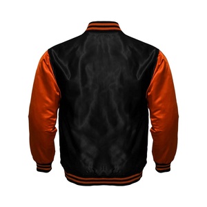 Veste universitaire noire et orange pour homme, coupe classique, col montant, manches en satin, tenue décontractée pour l'automne - Product Image 2