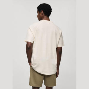 T-shirt à manches courtes col rond surdimensionné pour homme, couleur unie, jersey de coton, coupe décontractée, beige - Product Image 4