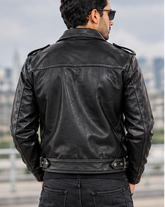 Blouson Homme Noir en Cuir PU à Capuche Coupe Slim Fermeture Éclair Col Rond Couleur Unie Longueur Standard Automne Coupe-Vent Séchage Rapide Respirant - Product Image 4