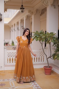 Indian Traditional Stunning Gown in Silver Crunchy with Embroidery Work for Wedding Occasion and festive Party for Women Wear - Product Image 3