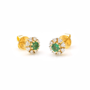 18K Solid Yellow Gold Diamond Halo <b>Studs</b> 0.45CTW <b>Emerald</b> Gemstone <b>Earrings</b> With Push Back Floral <b>Studs</b> Bridal Jewelry Supplier - Product Image 5