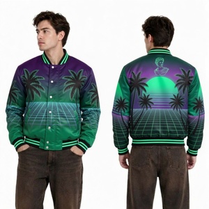 Chaqueta Bomber para Hombre, Estampado Degradado de Palmeras, Sublimación, Ropa de Verano Informal, Cuello Camisero, Corte Regular - Product Image 1