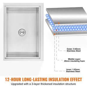 ถังน้ำแข็งอเนกประสงค์ขนาด20 "X 14" x 13 "32 QUART ทำจากสเตนเลสสตีลสำหรับการผจญภัยกลางแจ้ง - Product Image 3