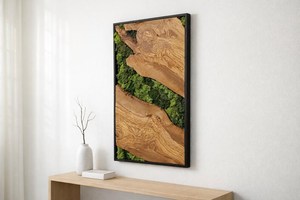 Arte de pared de musgo Evergreen, decoración de madera, escultura inspirada en la naturaleza, panel de arte forestal, acento botánico, decoración interior de lujo - Product Image 4