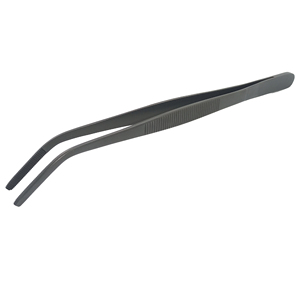 Pince de chef noire pour la présentation des plats, en acier inoxydable, à pointe dentelée coudée, pour une présentation précise des aliments en cuisine - Product Image 3