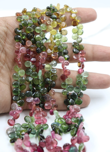 Perles en pierre de tourmaline multicolores lisses en forme de poire de 6x7 mm, bijoux en briolette, longueur de 17 pouces pour bracelet et collier - Product Image 5