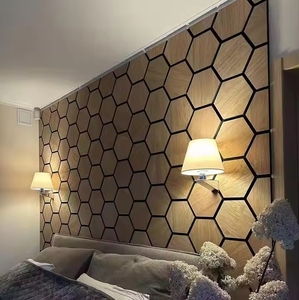 Panneaux muraux hexagonaux décoratifs de luxe en bois massif MDF insonorisés à suspendre pour la maison, le bureau, la chambre, les hôtels, les villas, les meubles - Product Image 2