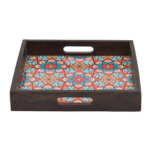 Plateau de service en bois artisanal avec motif mandala orné, fournisseur de plateaux décoratifs carrés en gros pour les commandes en gros - Product Image 3