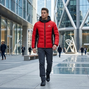 Veste matelassée à capuche rouge et noire pour homme, veste d'hiver chaude et matelassée pour l'extérieur, veste légère imperméable One Apex - Product Image 6