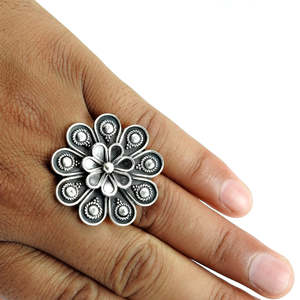 Vintage Oxidized 925 Silver Women's Statement Mandala <b>Ring</b> At Wholesale Price Bohemian Jewelry Perfect For Party And Gift - Product Image 3