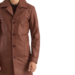 Chaqueta de Cuero Genuino Tipo Gabardina – Cuello Vuelto con Botones para Invierno, Personalizable OEM ODM al por Mayor - Product Image 4