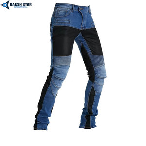DAIZEN STAR Men's Blue Denim Motorcycle Pants Detachable Hip/<b>Knee</b> <b>Protectors</b> Abrasion Resistant Breathable Washed Cotton Wear - Product Image 4