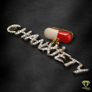 Pendentif personnalisé « CHANXIETY » en diamant de laboratoire, collier hip-hop glacé, bijoux capsule bling, cadeau - Product Image 2