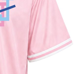 เสื้อเบสบอลสีชมพู แขนสั้น ติดกระดุมด้านหน้า คอวี แต่งแถบคู่ ปักโลโก้ตามสั่ง ชุดทีมกีฬา ชุดลำลองสำหรับเล่นกีฬา - Product Image 3
