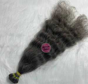 Extensions de cheveux humains Arrow Exim Remy Grade 12A, gris naturel bouclé, pointe plate, matière première naturelle - Product Image 6