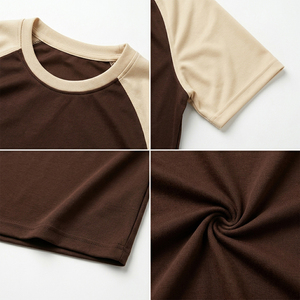 Men's <b>Raglan</b> Sleeve T-Shirt Brown Beige O-Neck Regular Fit Casual Knitted Solid Color Short Sleeve <b>Top</b> - Product Image 3