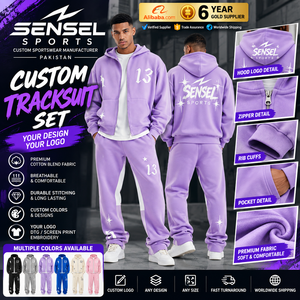 <b>Men's</b> Custom TrackSuit Set Hooded Full Zip Cotton Blend <b>Fleece</b> Sporty Streetwear <b>Jogger</b> Pants With Logo DTG Print OEM - Product Image 1