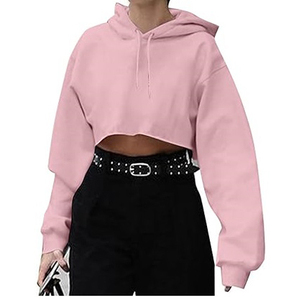 <b>Ladies</b> Stylish Winter Streetwear <b>Crop</b> Hooded Front Casual Long Sleeve Pullover Fleece Cotton Blend Soft Breathable Eco-Friendly - Product Image 1