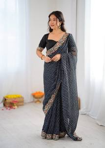Party Wear Faux Georgette Sequence Work <b>Ankle</b>-Length Wrinkle-Free Reversible Designer Saree with Heavy Work Wedding Blouse - Product Image 2