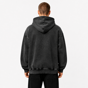 เสื้อฮู้ดดี้โอเวอร์ไซส์ทรงหลวมสไตล์วินเทจ Y2K สำหรับผู้ชาย มีกระเป๋าหน้า  ลายฟอกสี  พร้อมปักโลโก้ตามสั่ง - Product Image 3