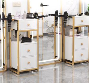 Carrito de Peluquería Moderno de Madera con Acabado en Mármol Blanco, Carrito de Almacenamiento con Ruedas para Salón de Belleza - Product Image 3