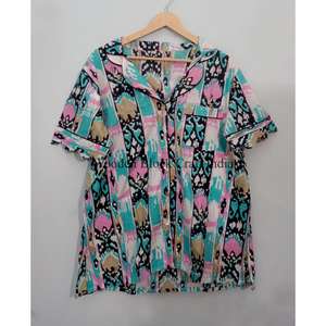 Conjunto de Pijama para Mujer Hecho a Mano, 100% Algodón Ecológico, Transpirable, Ropa de Dormir Cómoda, con Botones y Encaje, Estilo Indio Digital - Product Image 4