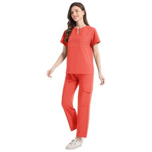 Ensemble de blouses médicales pour femmes, col en V, en sergé, manches courtes, rose, Spandex/Polyester, uniformes d'hôpital, poches avec détection d'aiguilles pour le personnel médical - Product Image 4