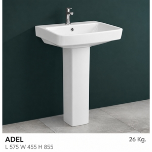 Lavabo de Pedestal Adel, Rectangular, de un Solo Orificio, Acabado Brillante, Montado en el Suelo, Diseño Minimalista para Baño - Product Image 3