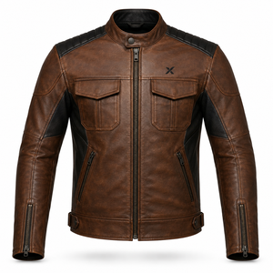 Chaqueta de Motociclista de Cuero para Hombre |   Transpirable |   Vino Tinto Marrón Azul Acero |   Fabricante OEM ODM Personalizable |   Premium - Product Image 1