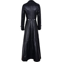 Manteau trench en similicuir noir pour femmes - Long manteau style gothique rock à double boutonnage